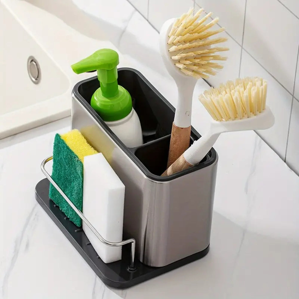 Stainless Steel Dish Soap Dispenser & Utensil Rack