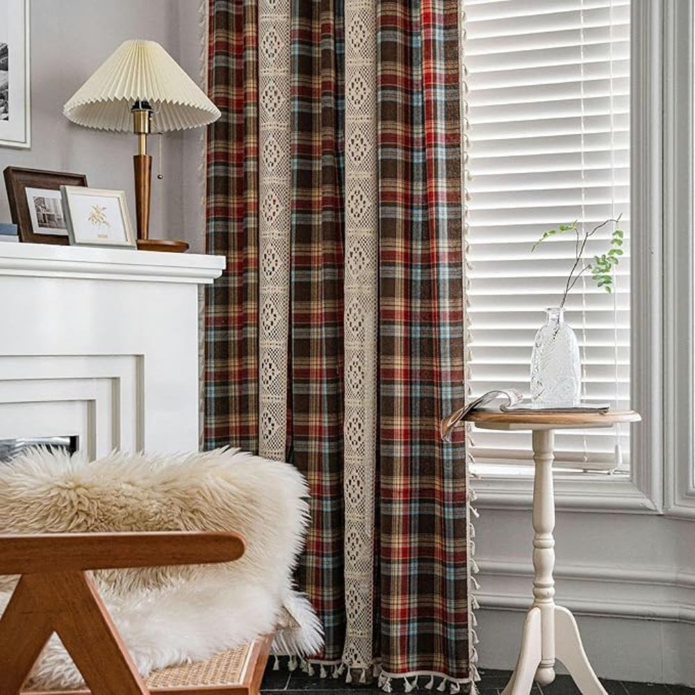 Tartan Crochet Lace Tassel Curtain