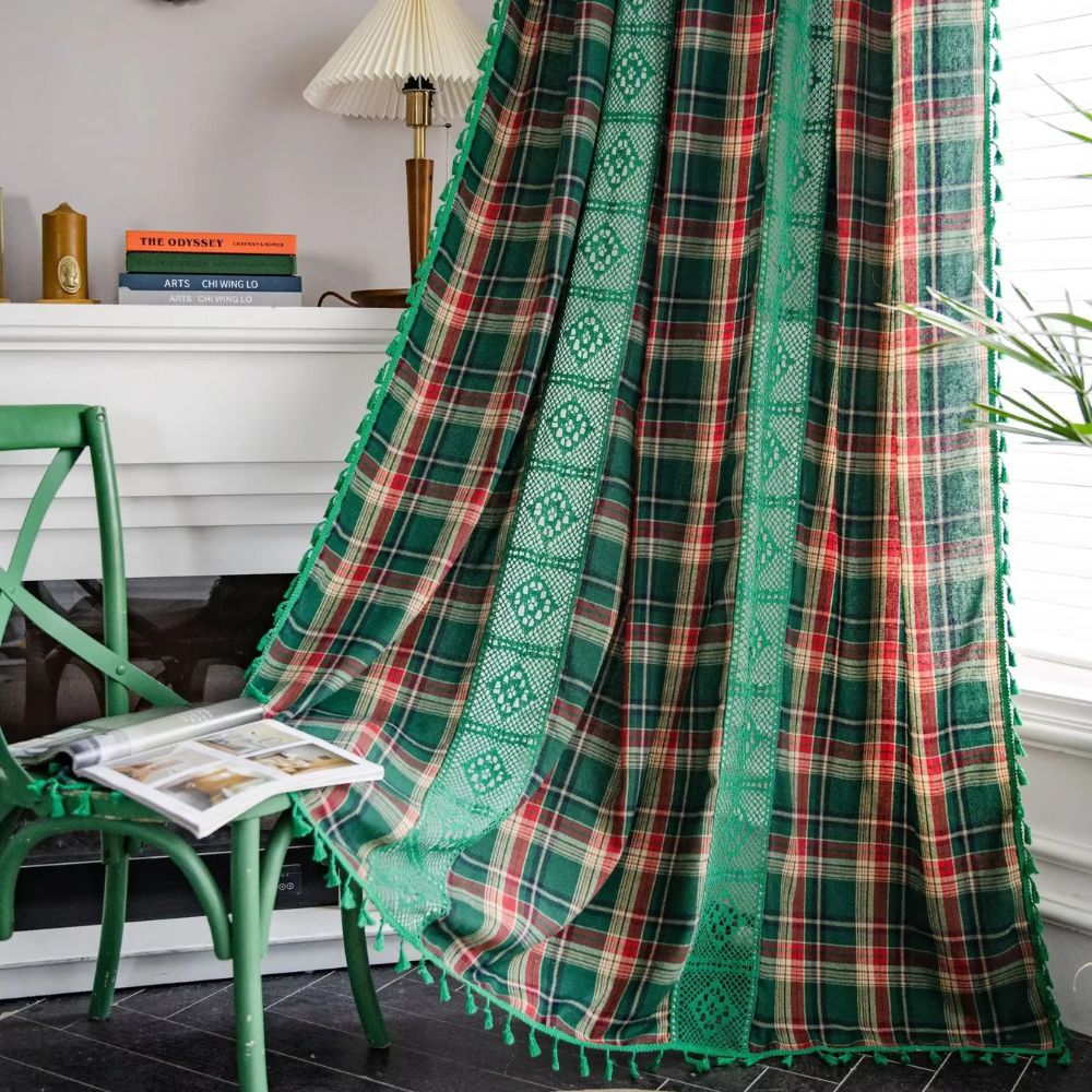 Tartan Crochet Lace Tassel Curtain