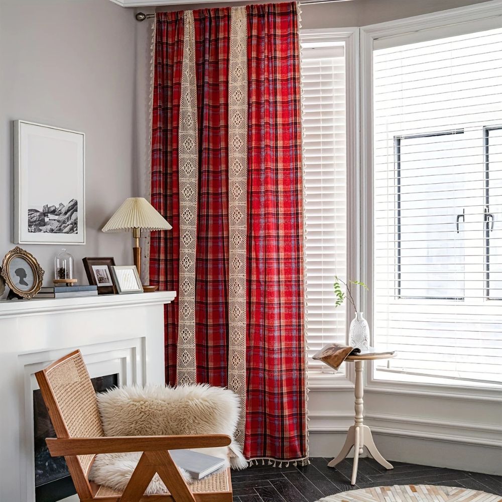 Tartan Crochet Lace Tassel Curtain