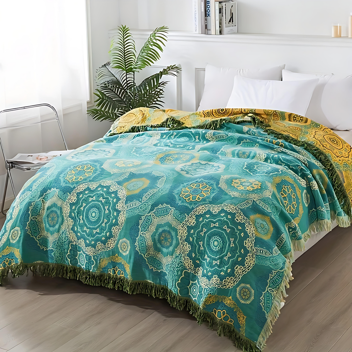 Teal Mandala Cotton Four-Season Blanket