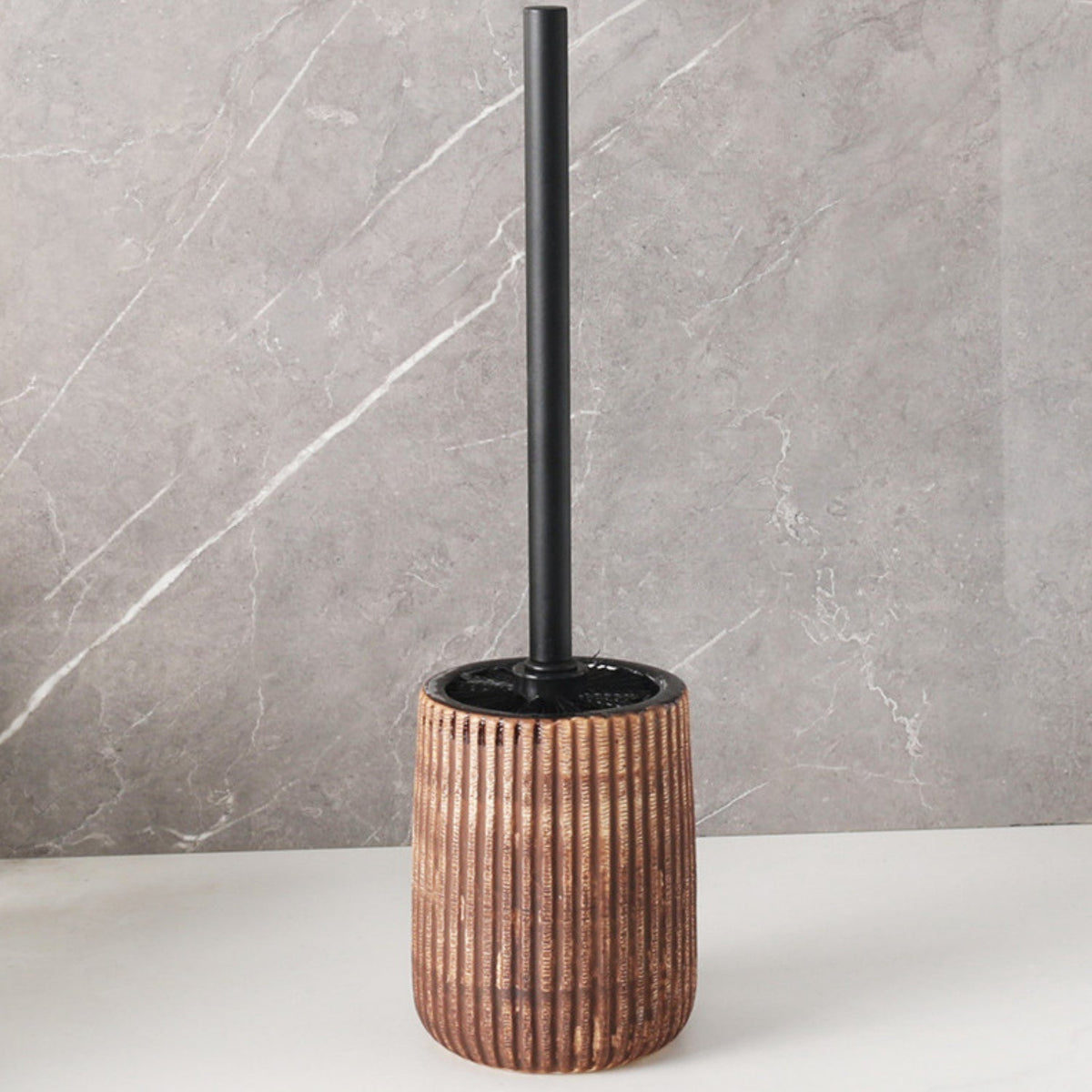 Textured Ceramic Toilet Brush Holder Set