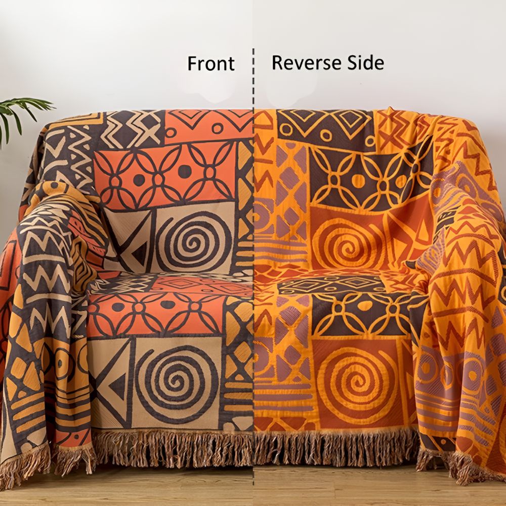 Tribal Patchwork Reversible Tassel Cotton Blanket