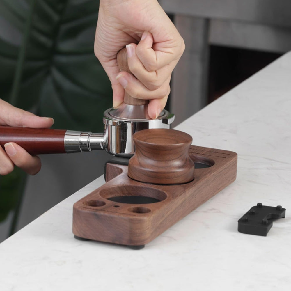 Walnut Espresso Tamper Station Coffee Bar Stand