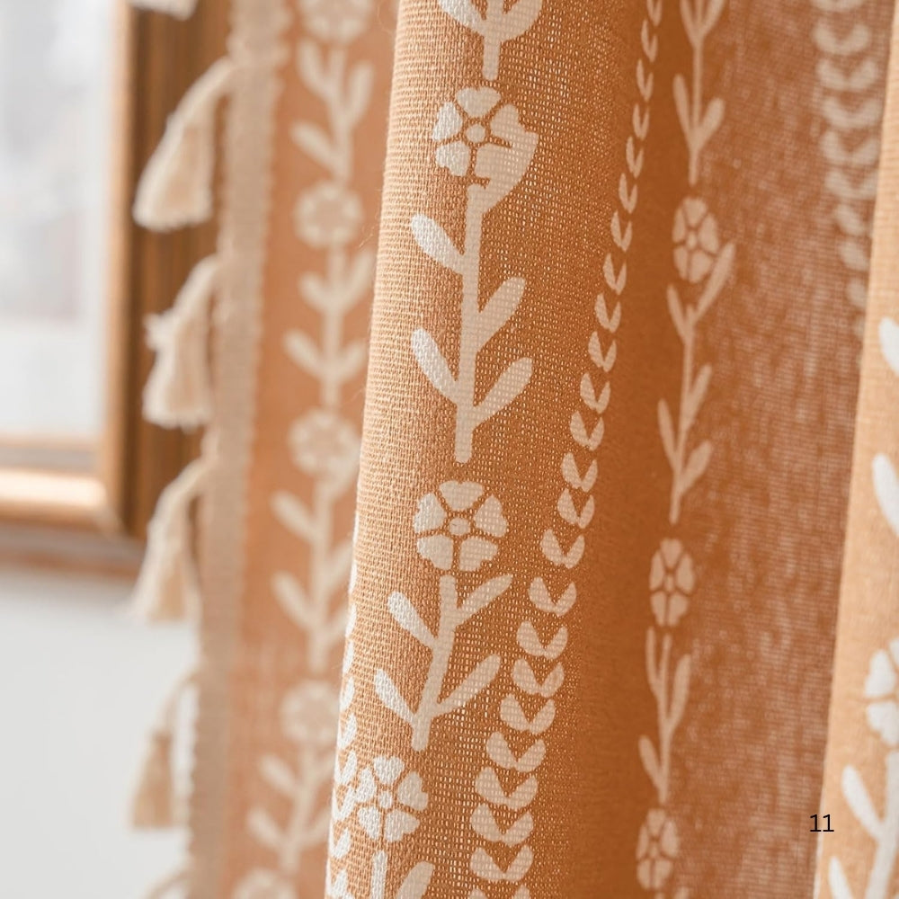 Wheat Pattern Beige Tassel Curtain