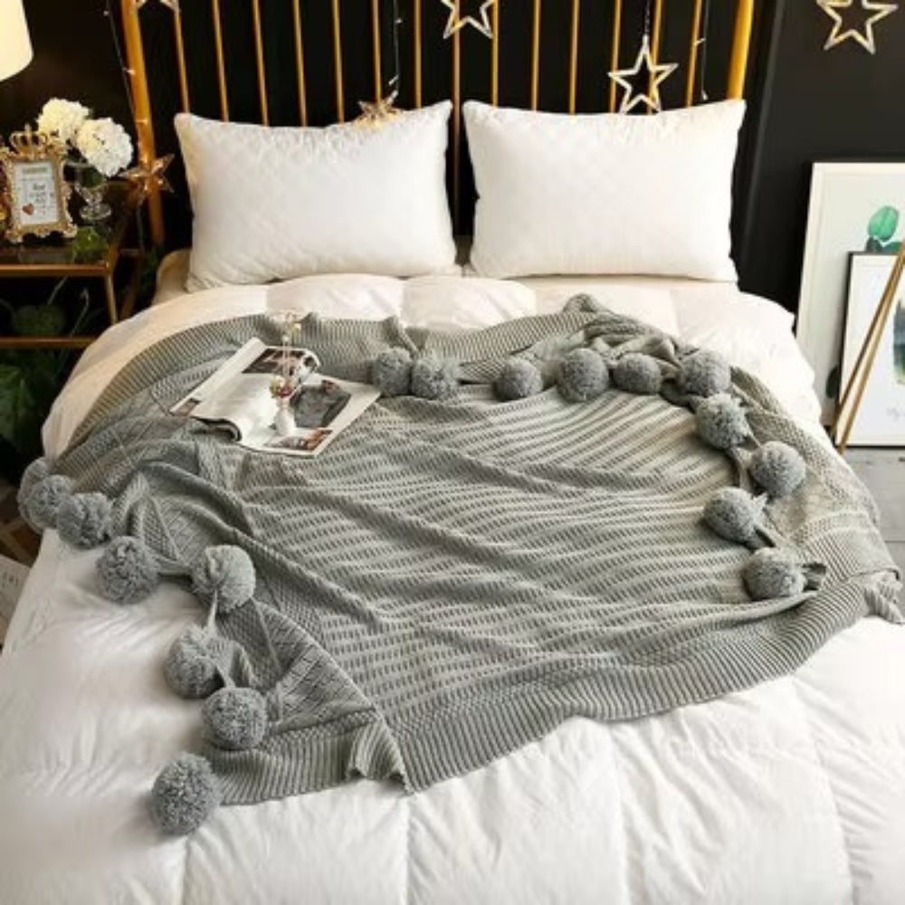 Whimsy Fluffy Pom-Pom Macaron Blanket
