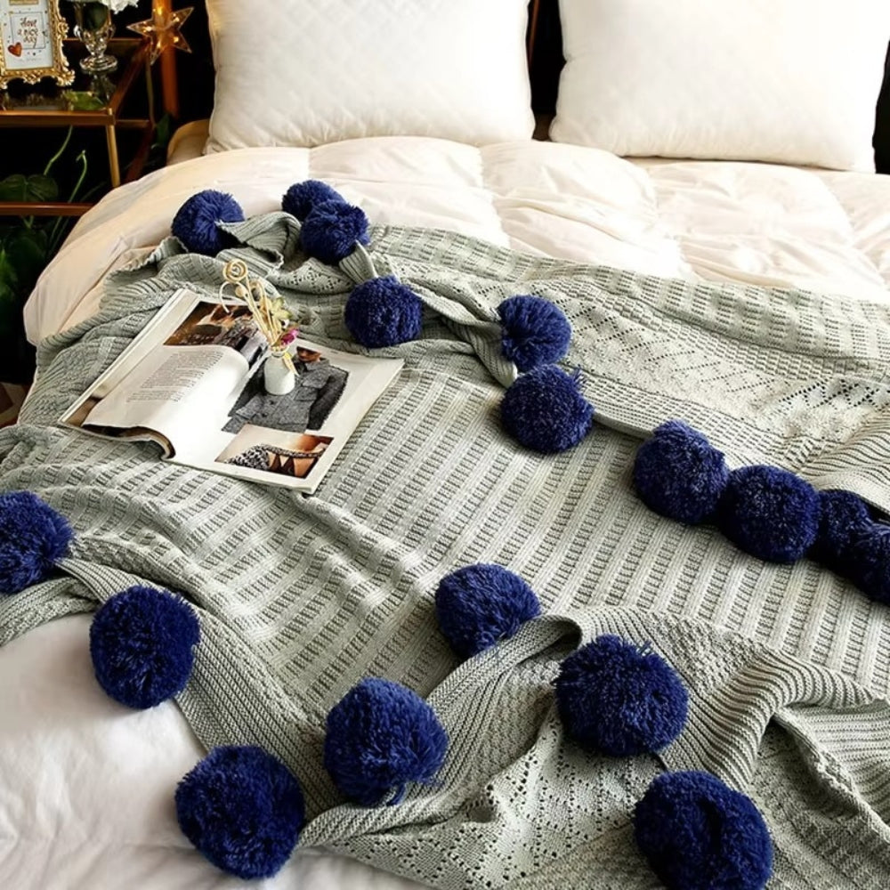 Whimsy Fluffy Pom-Pom Macaron Blanket