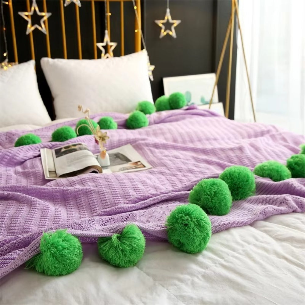 Whimsy Fluffy Pom-Pom Macaron Blanket