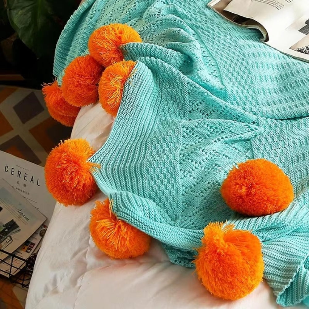 Whimsy Fluffy Pom-Pom Macaron Blanket