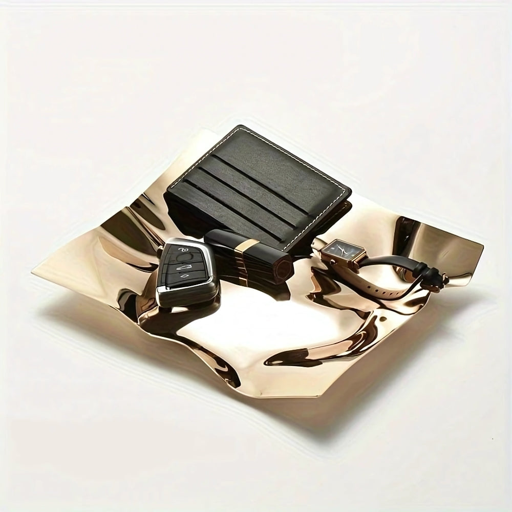 Wrinkled Stainless Steel Obsidian Tray