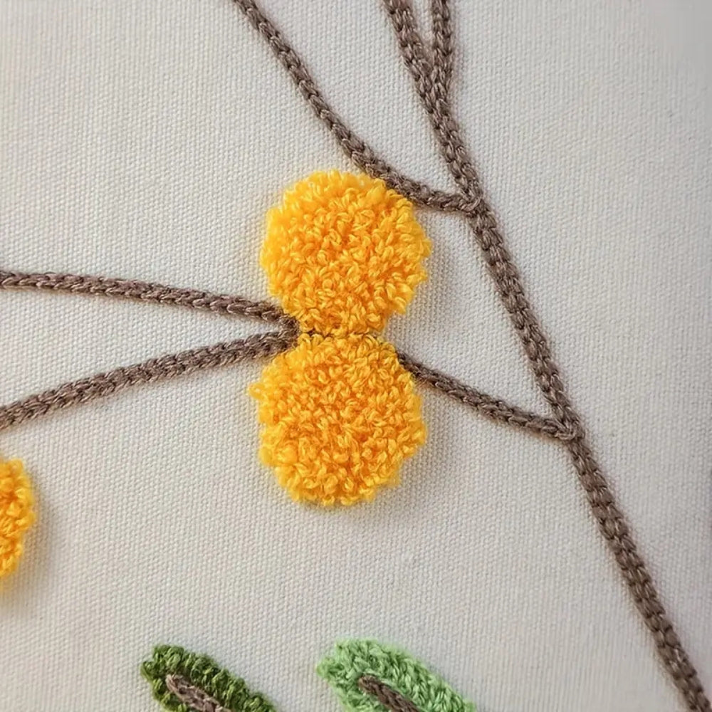 Yellow Bloom & Leaf Embroidery Cushion Cover