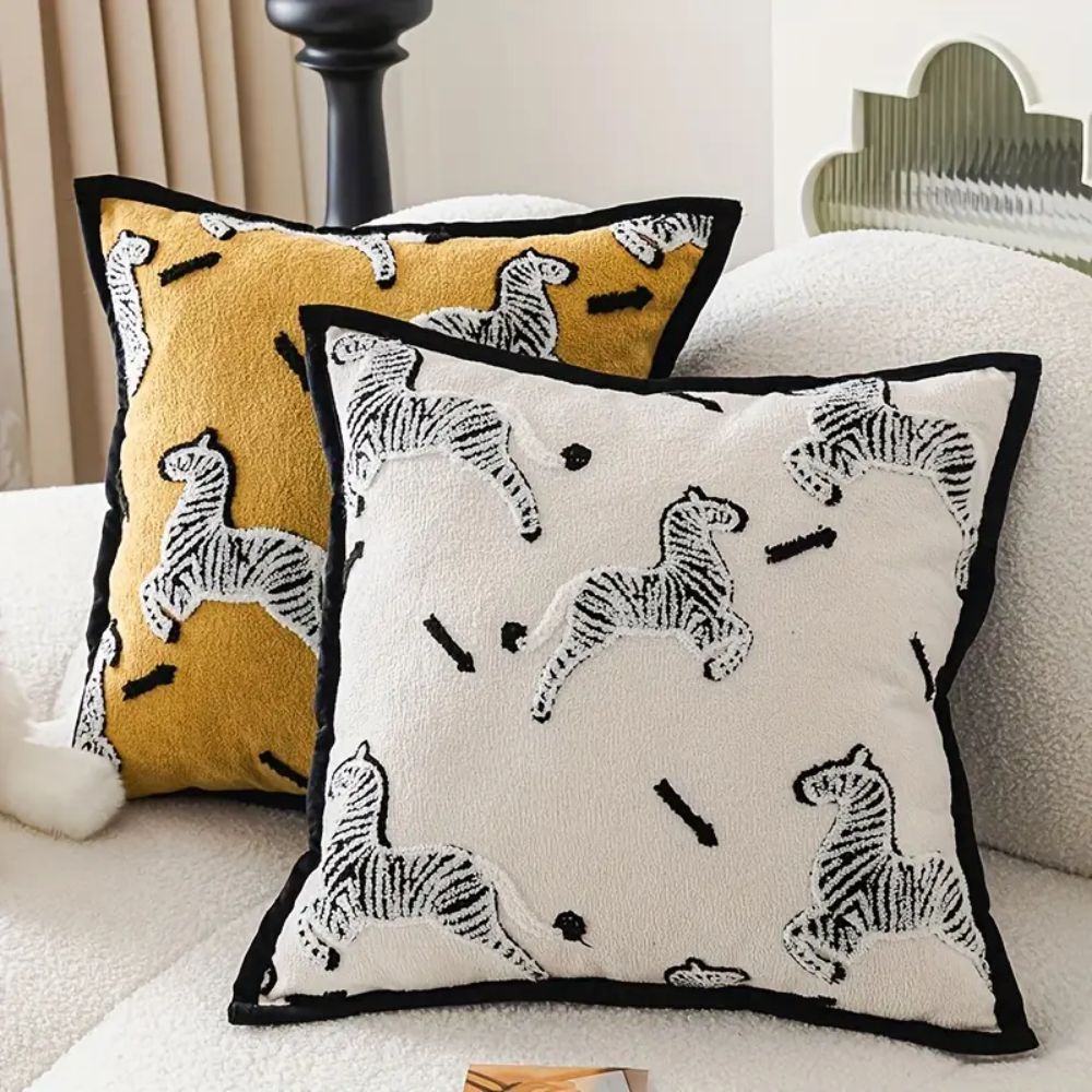 Zebra Dash Embroidered Cushion Cover