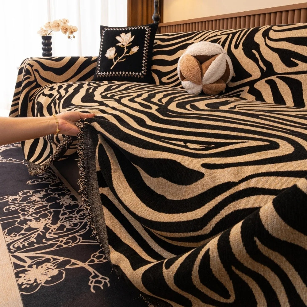 Zentara Chenille Zebra Geometric Sofa Cover
