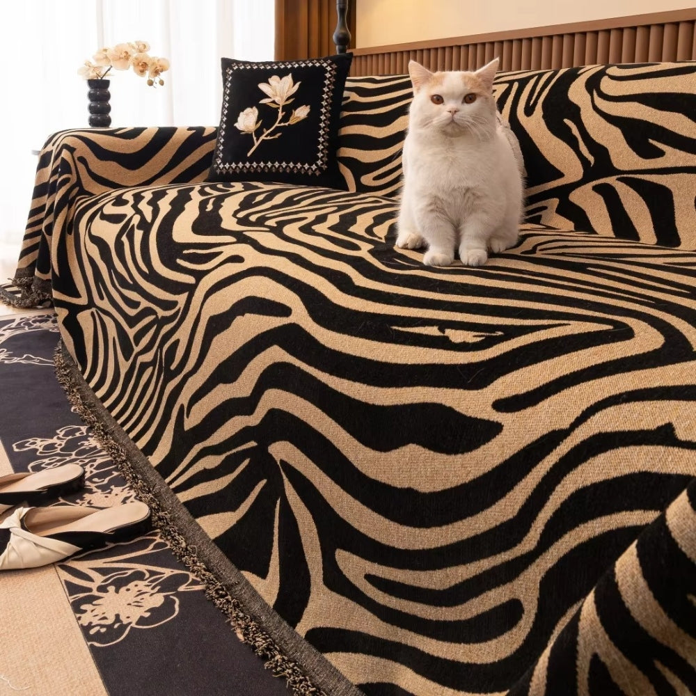 Zentara Chenille Zebra Geometric Sofa Cover