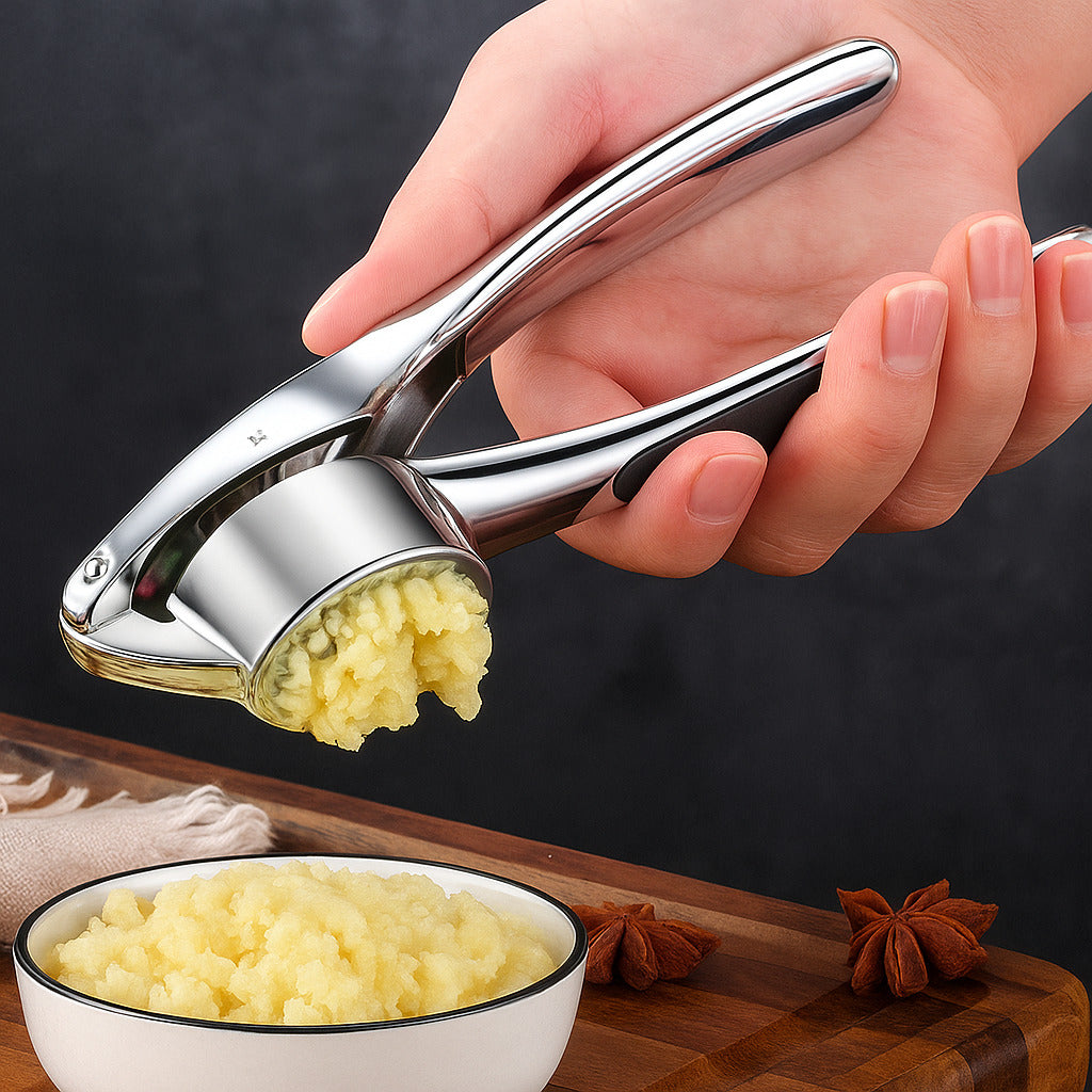 Minimalist Stainless Garlic Squeezer with Non-Slip Handle