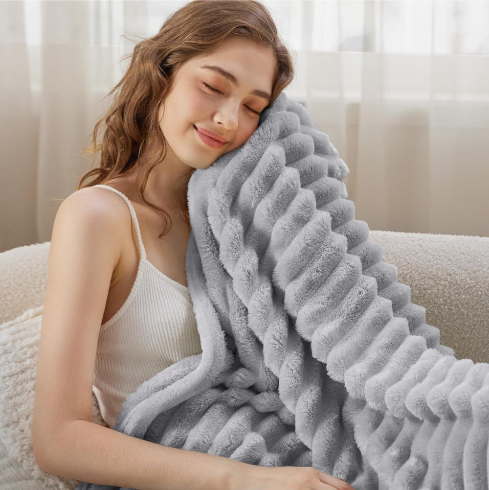 Plush Striped Throw Blanket