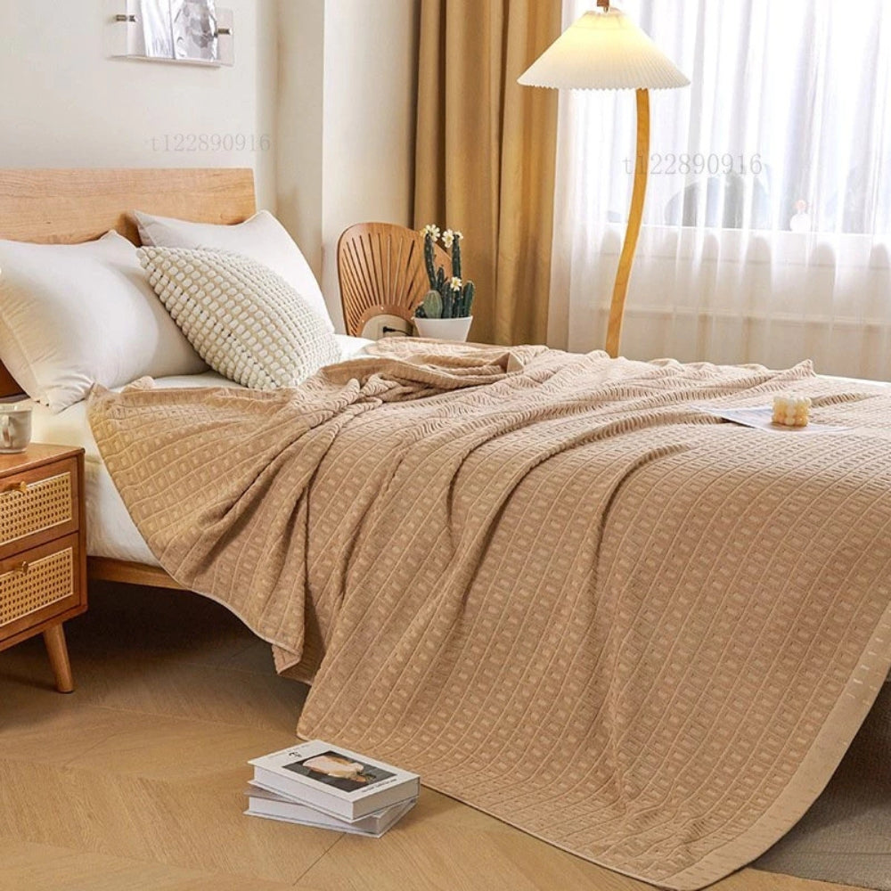 Waffle Cotton Summer Bedspread Throw Blanket