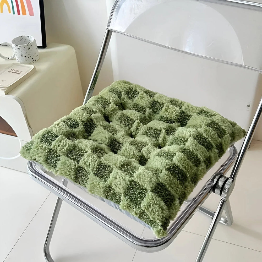 Fuzzy Checkered Fur Padded Cushion
