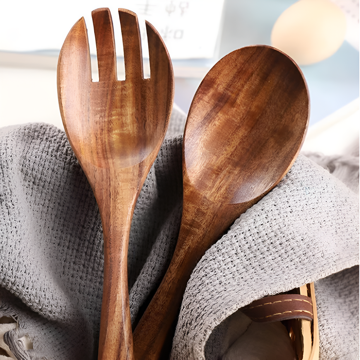 Rustic Teak Salad Serving Set