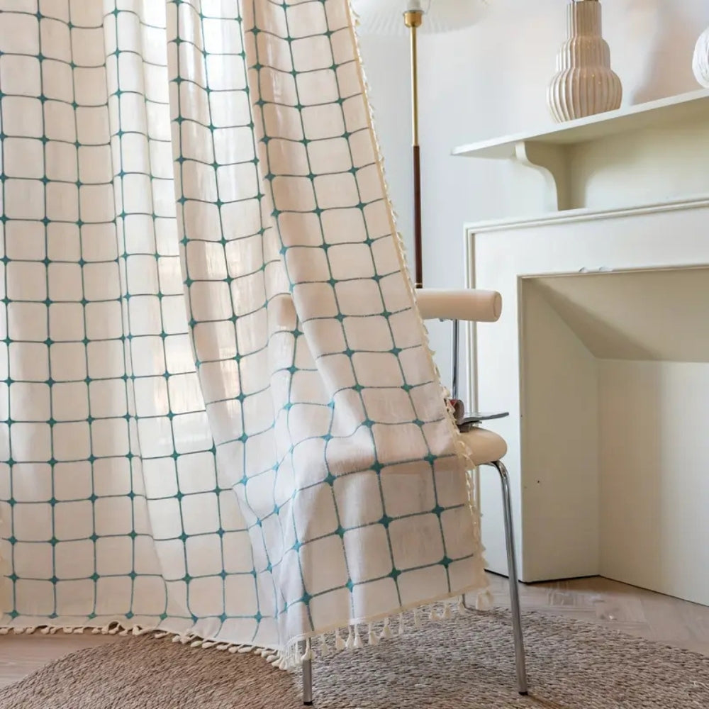 Turquoise Lattice Boho Tassel Curtain