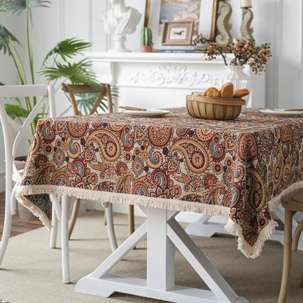 Amber Paisley Tassel Tablecloth