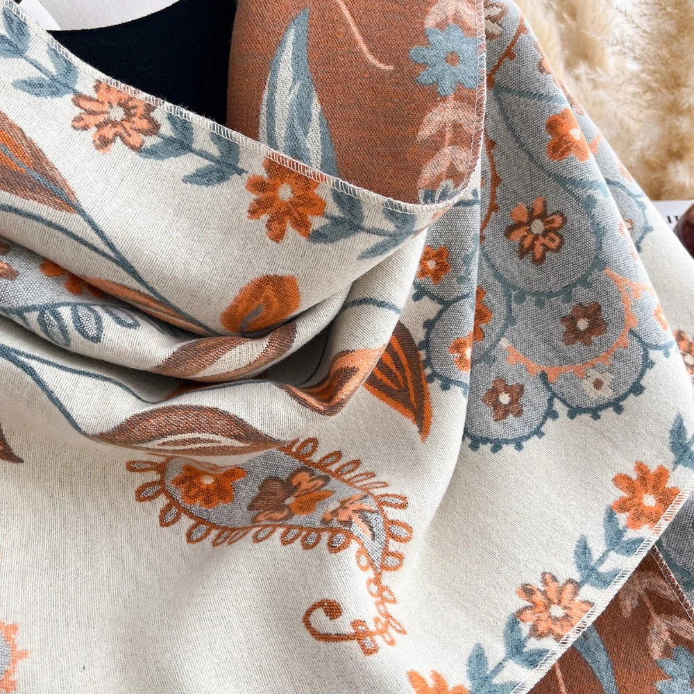 Elegant Double-Sided Floral Winter Shawl Scarf