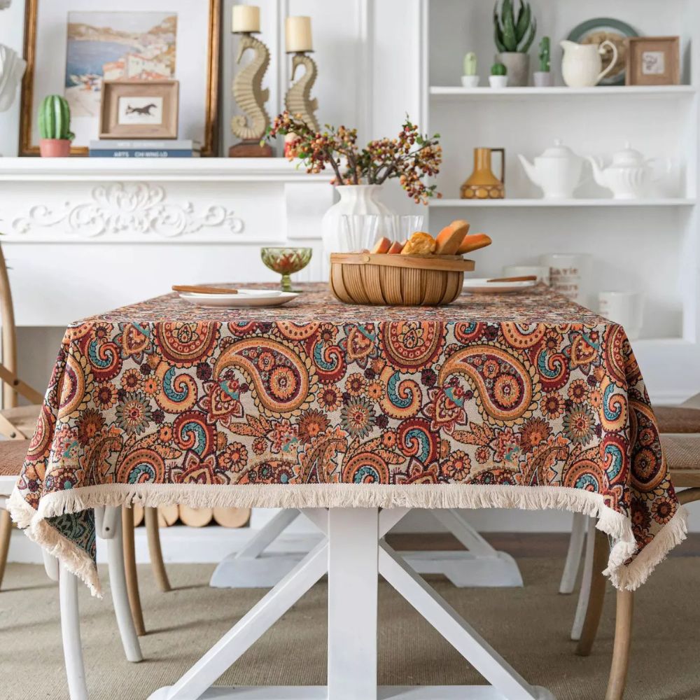 Amber Paisley Tassel Tablecloth