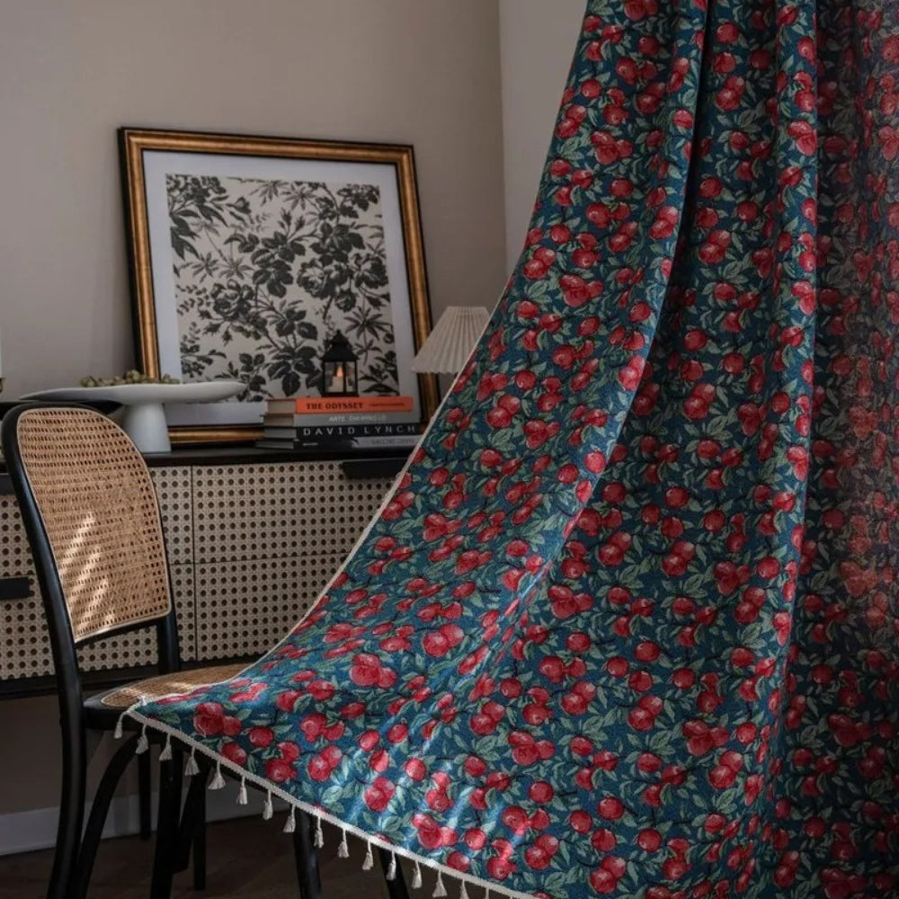 Cherry Bloom Botanical Tassel Curtain