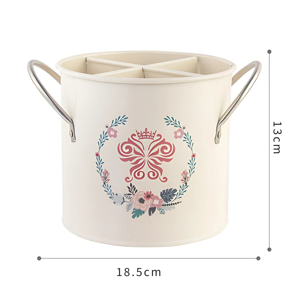 Floral Utensil Storage Basket with Divider Lid