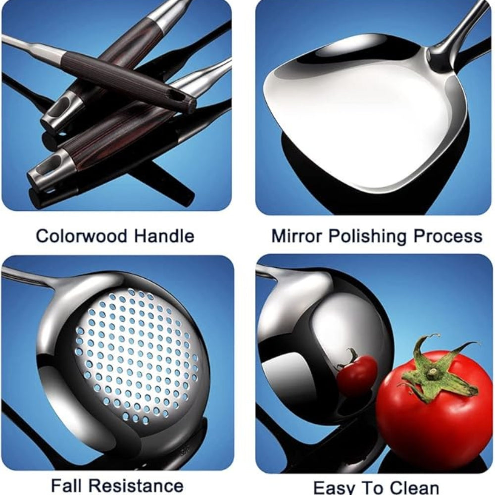 Gleaming Stainless Steel Wooden Utensils