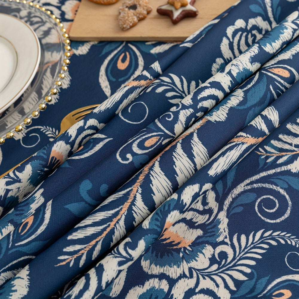 Peacock Blossom Boho Floral Tablecloth with Tassel