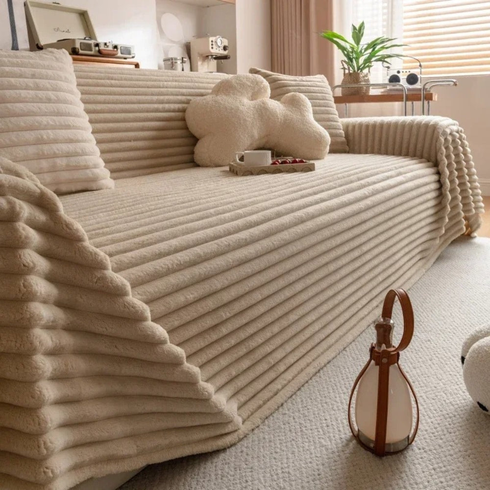 Plush Striped Warm Sofa Cover