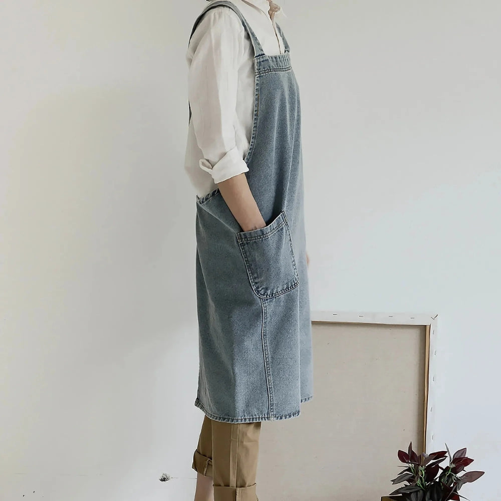 Casual Cotton Denim Pocket Apron