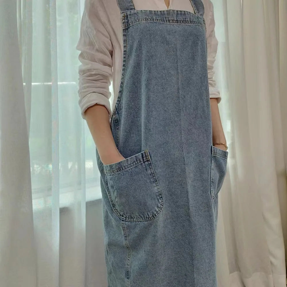 Casual Cotton Denim Pocket Apron