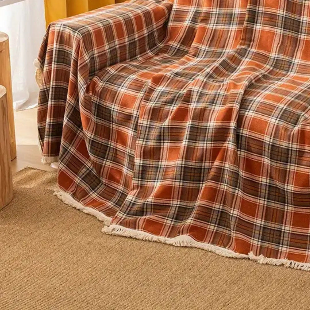 Autumn Chestnut Plaid Sofa Cover