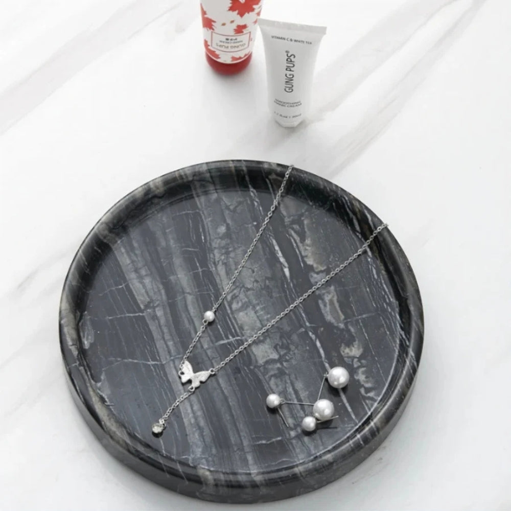 Circular Black Marble Jewelry Tray