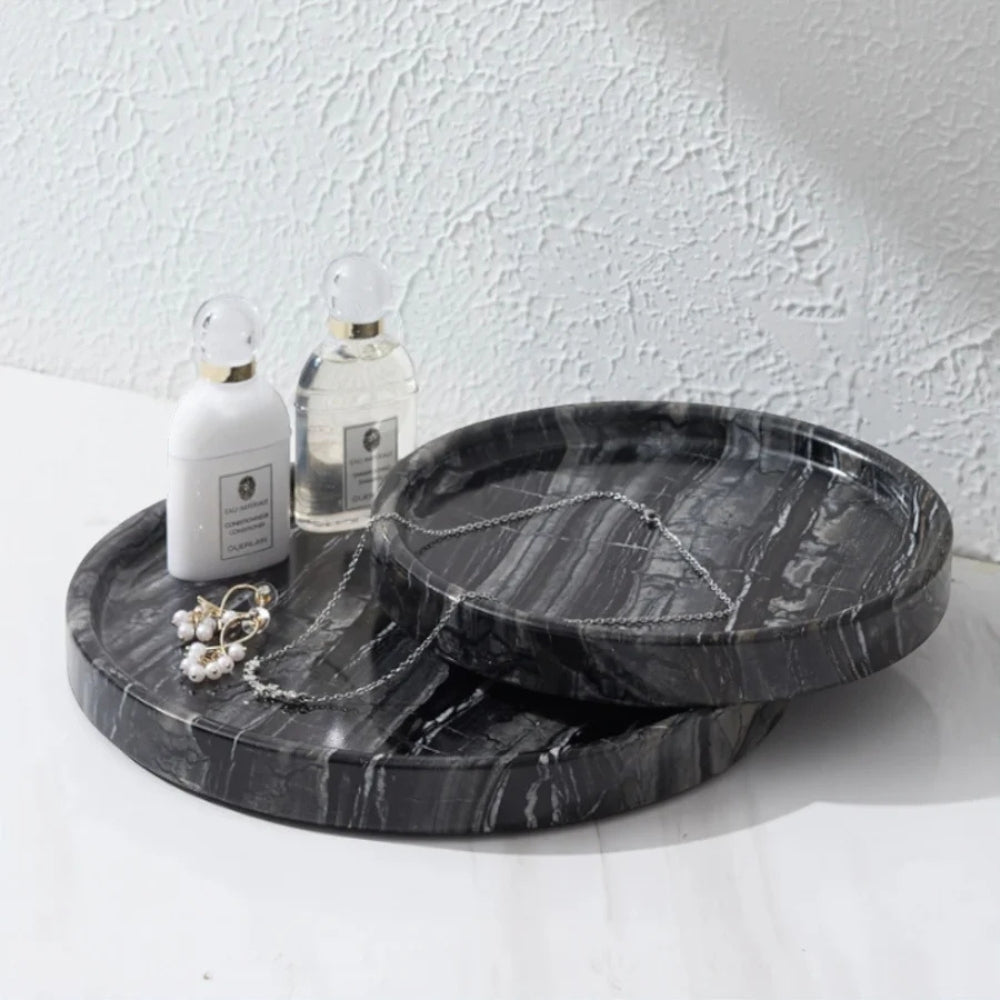 Circular Black Marble Jewelry Tray
