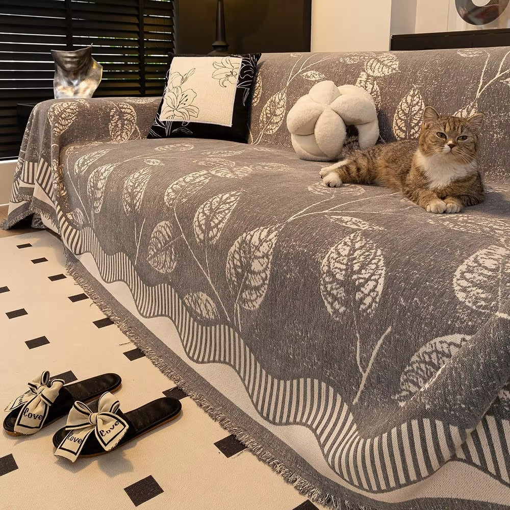 Classic Chenille Leaf Sofa Cover