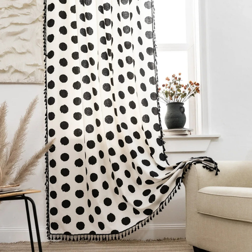 Chic Polka Dot Tassel Window Curtain