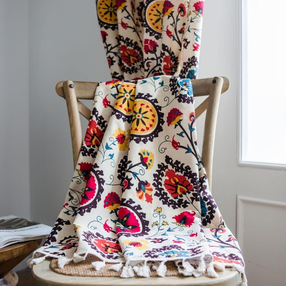 Boho Color Wheel Bloom Tassel Curtain