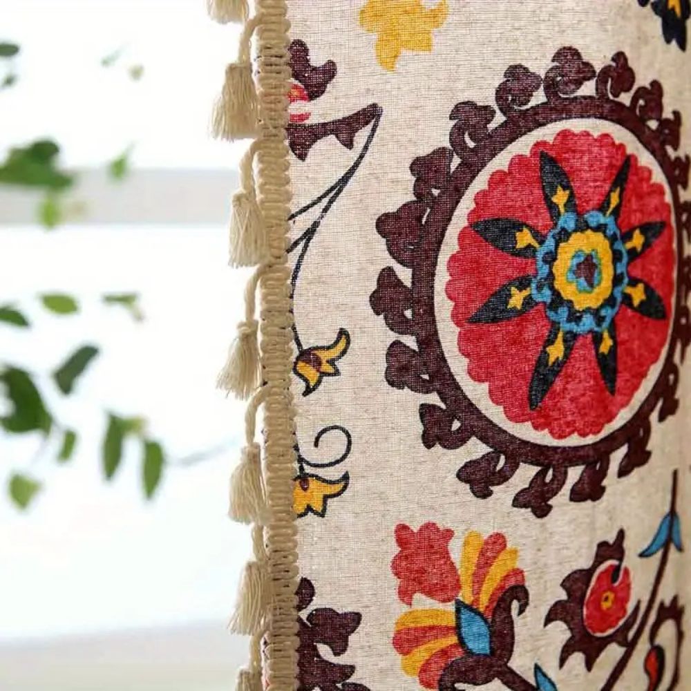 Boho Color Wheel Bloom Tassel Curtain