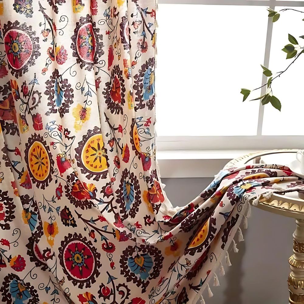Boho Color Wheel Bloom Tassel Curtain