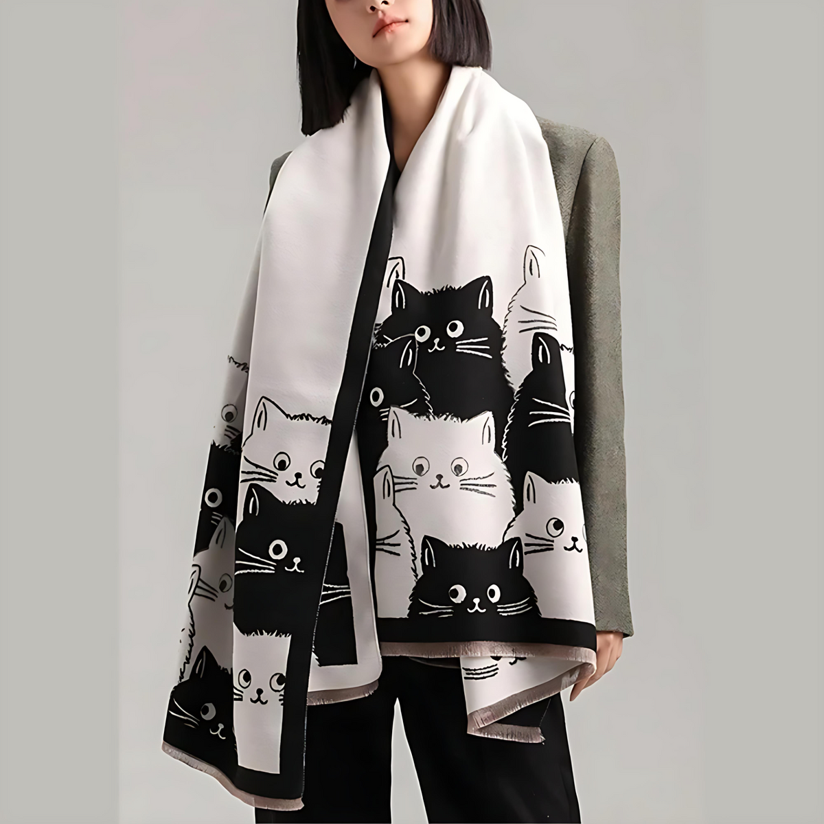 Cute Cat Jacquard Winter Scarf
