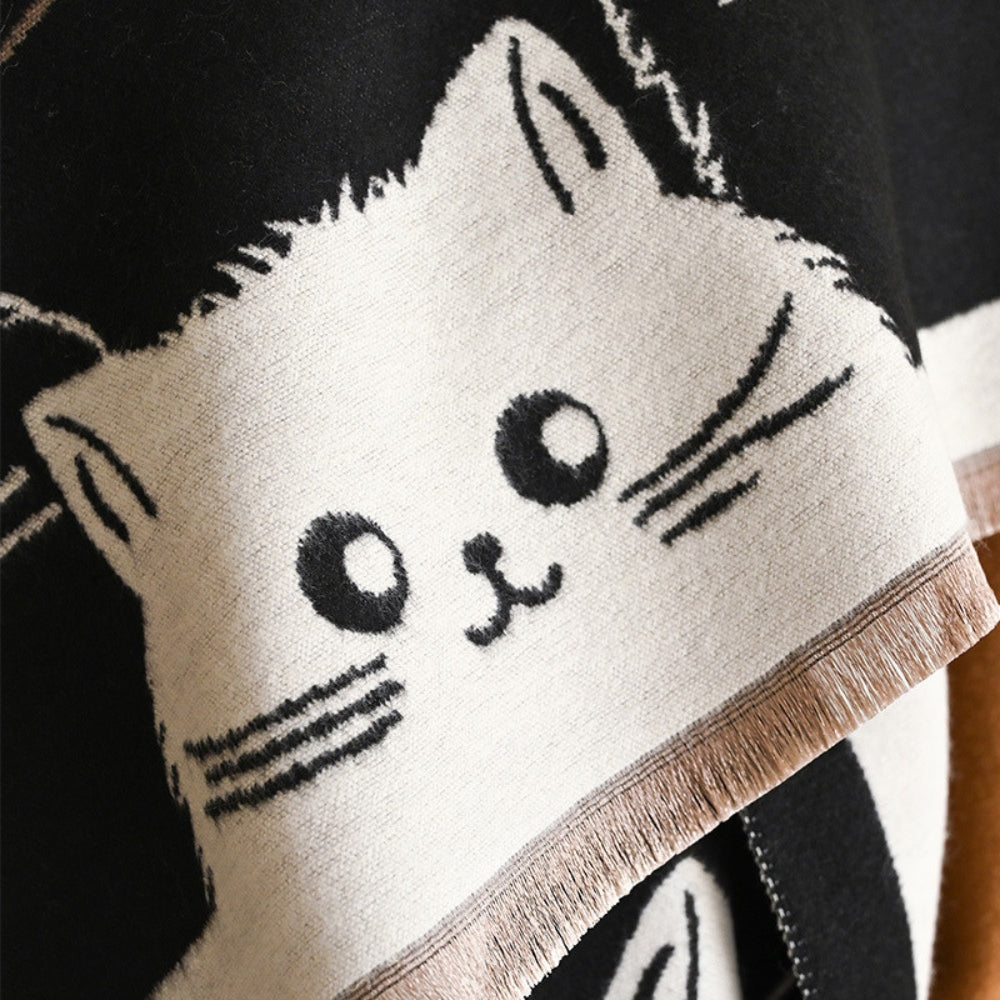 Cute Cat Jacquard Winter Scarf