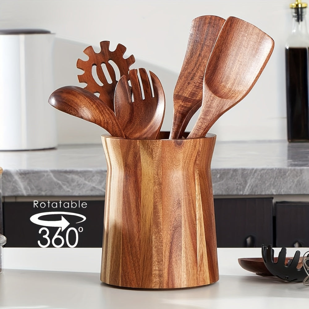 Elegant Acacia Wood Rotating Utensil Holder