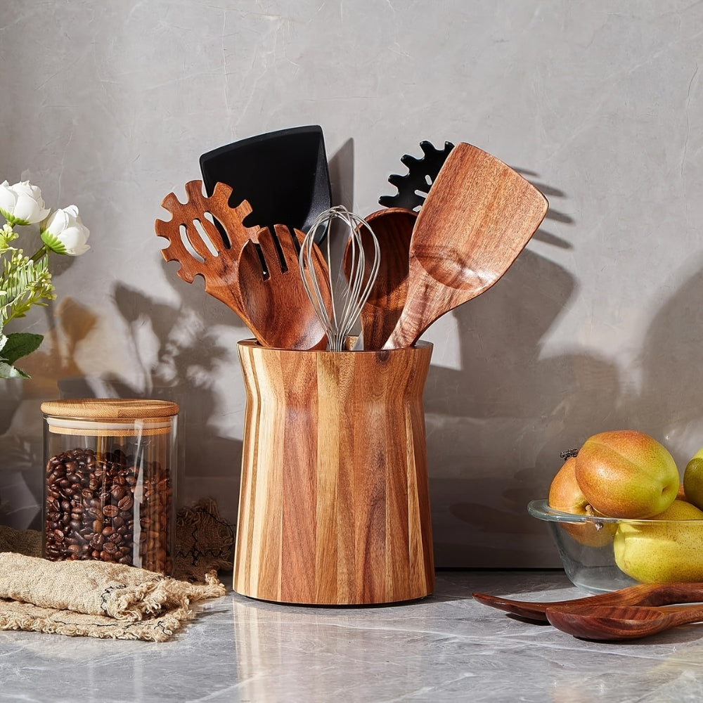 Elegant Acacia Wood Rotating Utensil Holder