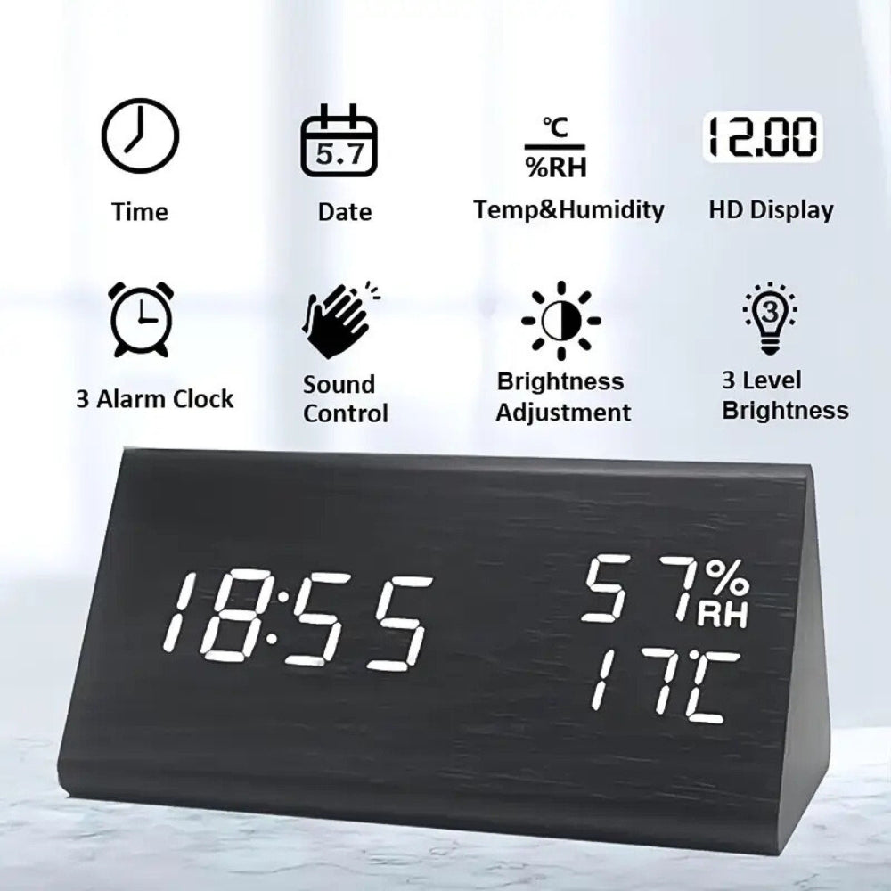 Elora Wooden LED Alarm Clock Digital Display