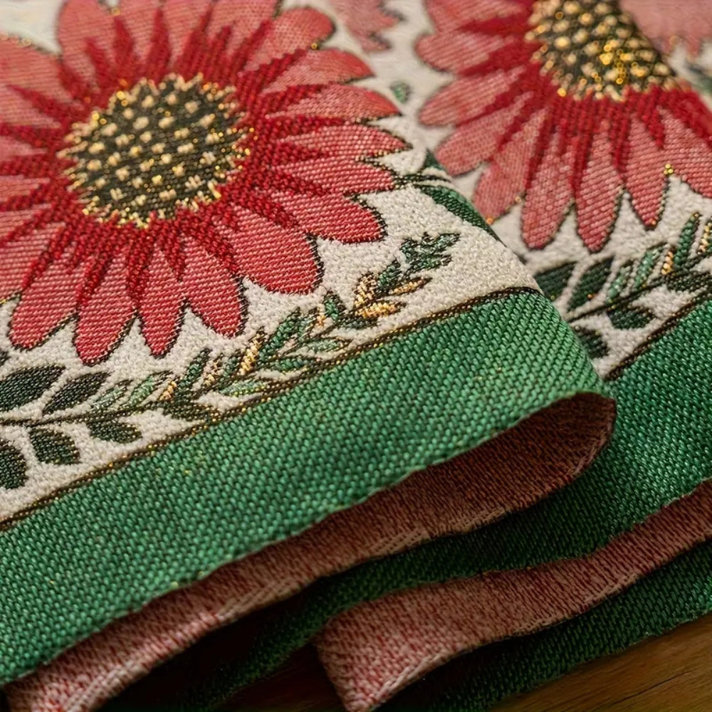 Embroidered Floral Tassel Table Runner