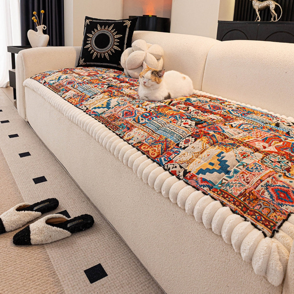 Ethnic Boho Embossed Plush Couch Cover
