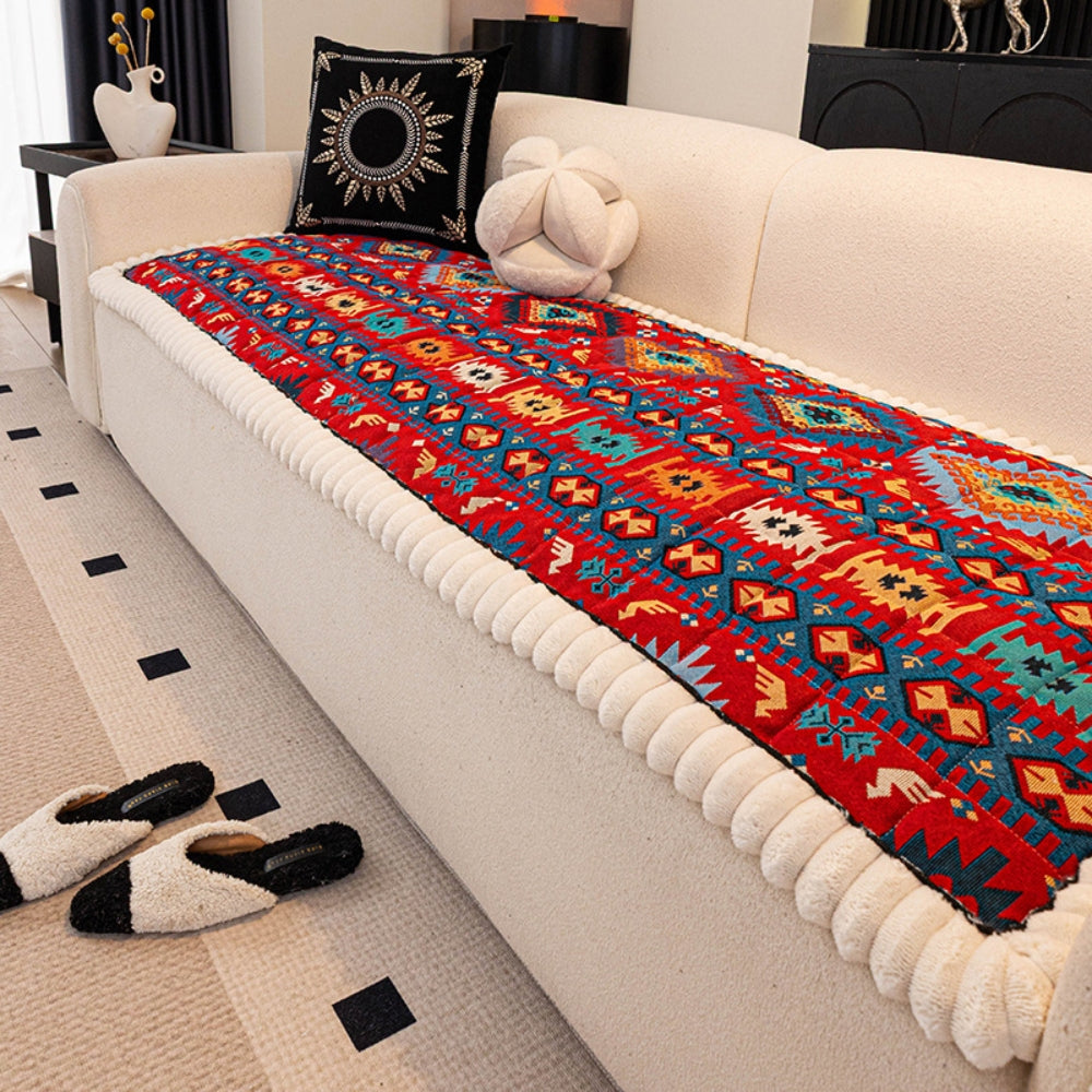 Ethnic Boho Embossed Plush Couch Cover